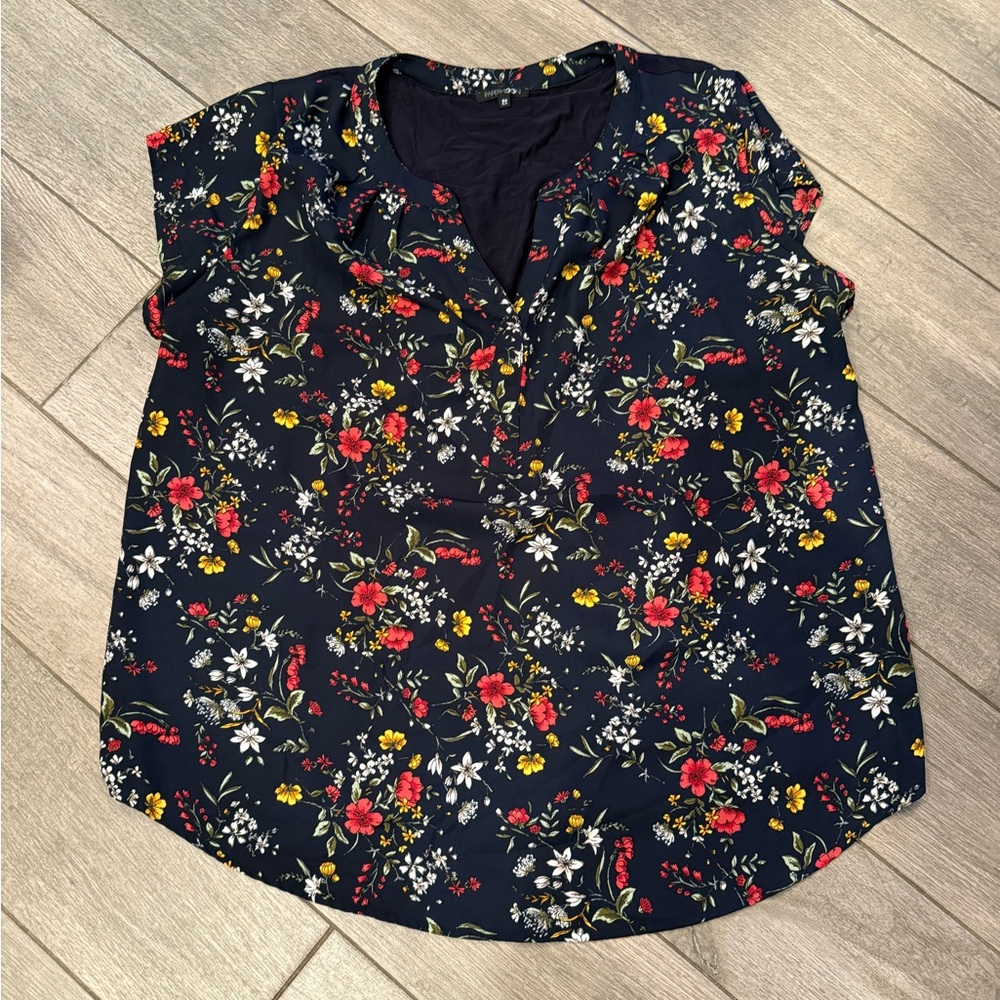 Papermoon Navy Floral Split-Neck Blouse